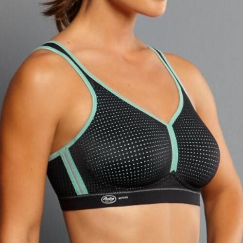 Anita Performance Sports Bra - Black/Pool Blue Available at The Fitting Room